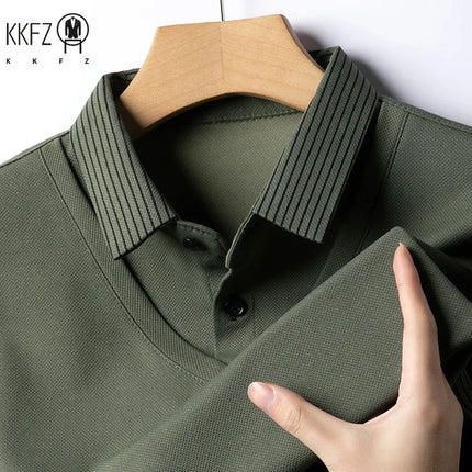 Men's Casual Fashion Long Sleeve Solid Color Polo Shirt 2025 Business Versatile Top All Season Fake Two-Piece