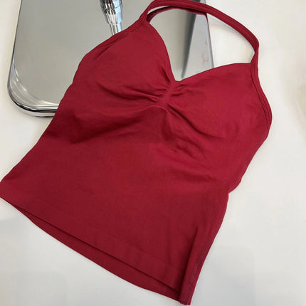 Longline Strappy Gym Top Custom Logo Backless Gym Clothes Women Scrunch Built-in Bra With Removable Cups Yoga Tank Tops
