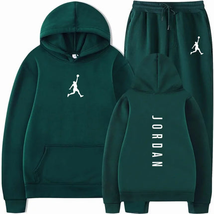 Autumn Wintern Mens 2-Piece Tracksuit Jordan Print Hoodie + Joggers Set Casual Sportswear for Gym Workout Basketball Daily Wear