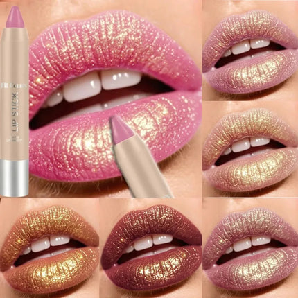 Glitter Pearlescent Crayon Lipstick Quicksand Golden Shining Non-stick Cup Shiny Lip Tint Fine Shimmer Lip Liner Stick Makeup
