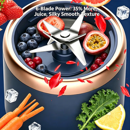 Portable USB Rechargeable Blender,400ml Mini Juicer Cup with 6 Blades & Cup,Handheld Smoothie Maker for Gym Kitchen Travel
