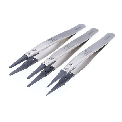 VETUS ESD Series Anti-static Tweezers with Interchangeable Head Stainless Steel Body Conductive Carbon Fiber Plastic Handle 1pcs