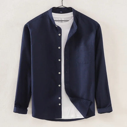 2025 Cotton Stand-up Neck Oxford Spinning Anti-wrinkle Casual  Spring  Autumn New Men's Shirt Jackets  Long Sleeve Shirt Men's