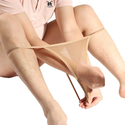Men's Sexy Thongs Seamless Sheer See Through Stretch Pantyhose Underwear Sexy Briefs Soft Pouch Bikinis Open Back Lingeries