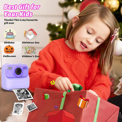 Kids Instant Print Camera 1080P HD Dual Lens Selfie Camera with Flash 3 Rolls Paper 2.0" Screen Games Digital Camera for Boys