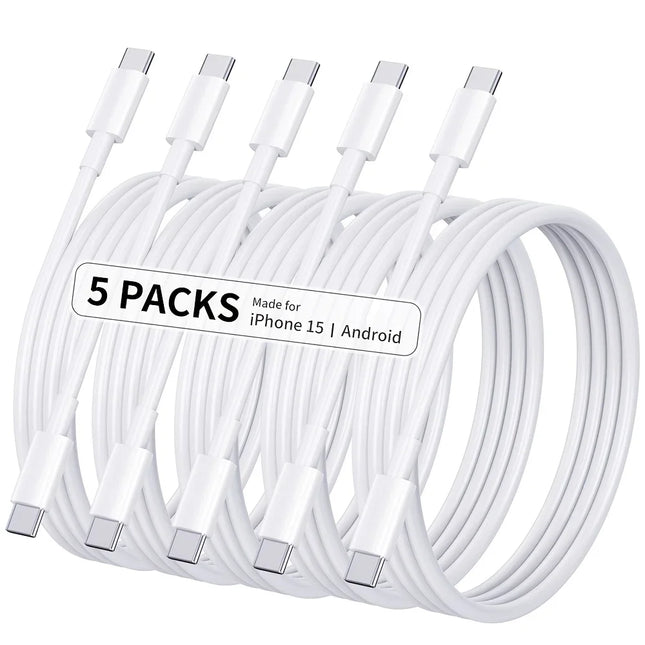 5-Pack 60W USB-C to USB-C Fast Charging Cables with 3.3ft Lengths - Compatible with iPhone 17, 16e, 16, 15 Pro, Plus, Pro Max