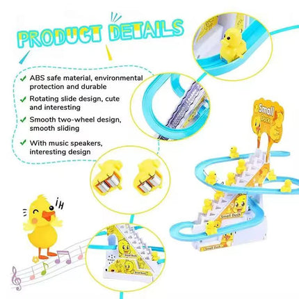 DIY- Electric Small Ducks Climbing Toys Ducks Chasing Race Track Game Set with Lights & Music Roller Coaster Toy for Kids Gift