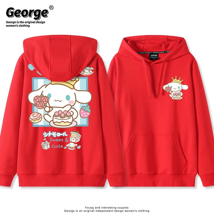 Korean Cute Cinnamoroll Hook Haze Blue Hooded Sweater Cute Girl Loose Versatile Girlfriend College Style Loose Long Sleeve Top