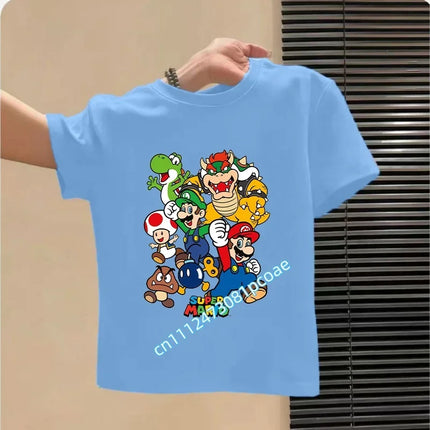 2026 New Summer Cotton T-shirt Super Mario Cartoon T-shirt Men's and Women's Fashion Top Children's Role Playing Short Sleeve