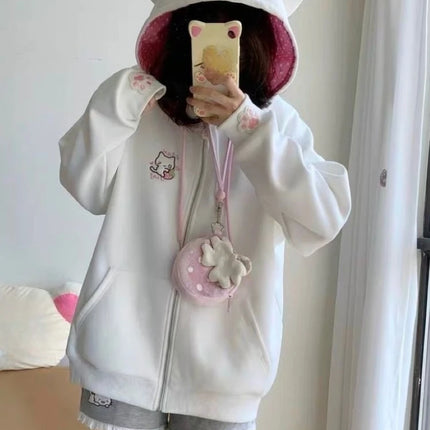 Y2k Kawaii Japanese Cartoon Long Sleeve Zipper Hooded Sweatshirts Subculture Loose Casual Hoodies Women Tops 2000s Vintage Chic