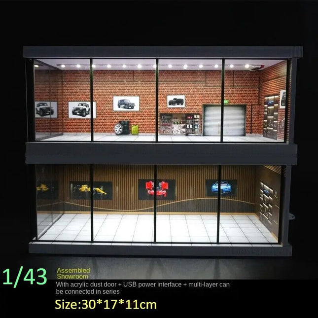 Diorama 1: 43 Car Showroom Parking Lot Scene Model with LED Lighting City Car Garage Scene Display Models