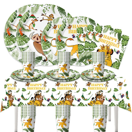 The Lion King Simba Jungle Theme Tableware Kit Printed Paper Plates Paper Cups Kids Boys Safari Birthday Party Decorations