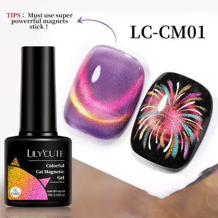 LILY’CUTE 7ml Ultra Shine Cat Eye Nail Polish Rainbow Laser Dual Beam Crystal Nail Gel Varnishes Soak Off Semi Permanent UV Gel