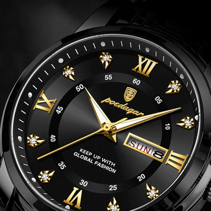 POEDAGAR Sport Casual Men's Wristwatch Waterproof Stainless Steel Luminous Original Men's Watch Date Week Men's Quartz Watches Reloj
