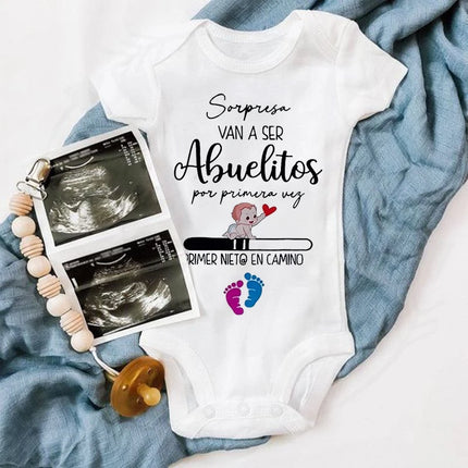 Surprise Their First Grandchild Is on The Way.print Baby Jumpsuit Baby Announcement Newborn Bodysuit Infant Short Sleeve Outfit