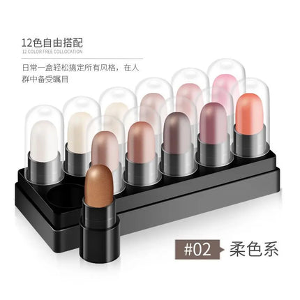 Eyeshadow Pencil Set 12 Colors Waterproof Long Lasting Glitter Shimmer Eye Shadow Pen Highlighter Stick Eyes Makeup Tools