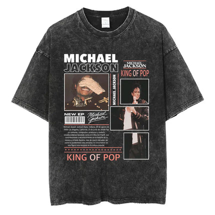 Vintage Washed Michael Jackson King of Pop T-shirt Men Women Retro Gothic Rock T-shirts Men's Punk Oversized T Shirts Streetwear