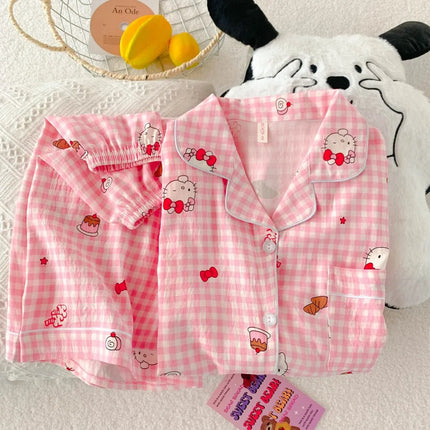 Anime Hello Kitty Pajamas Set Sanrio Woman's Loungewear Cartoon Sweet Household Clothes Student Kawaii Home Wear Girl Gifts