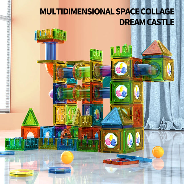 Magnetic Tiles Building Blocks for Kids 3D Clear STEM Toys Magnetic Marble Run Pipe Track Assembly Gift for 3-6 Years Old