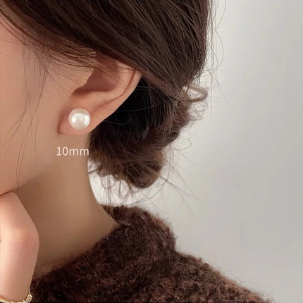 French Simple Pearl Silver Needle Earrings for Women Exquisite Imitation Pearl Elegant Stud Earrings Wedding Party Jewelry