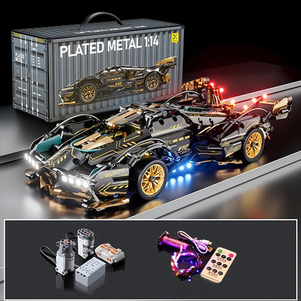Black V12 Block Roadster RC Tech Racer 1:14DIY Roadster building block assembly Block car toy birthday gift （1280+granule）