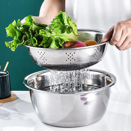 Mixing Bowls Set Vegetable Stainless Steel Slicer Vegetable Washing Basin Drain Basket Multifunctional Mixing Bowls Kitchen tool
