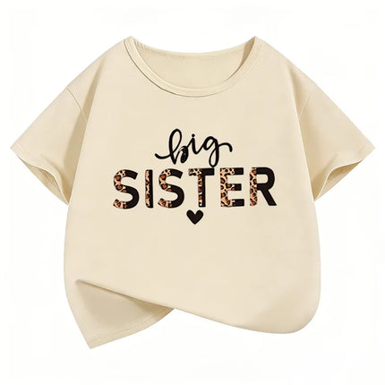 Fashion Big Sister Leopard Print T-Shirts Short Sleeve Kids Children's T-shirt Girls Summer Spring Casual Top Tee Shirt