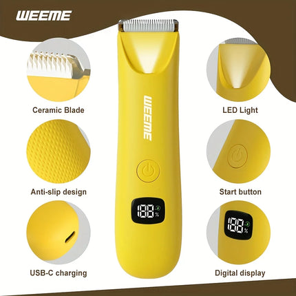 LED Bikini Body Trimmer Painless Hair Removal USB-C LCD 4 Guide Combs 90Min Skin Friendly Cordless for Women Men Gift
