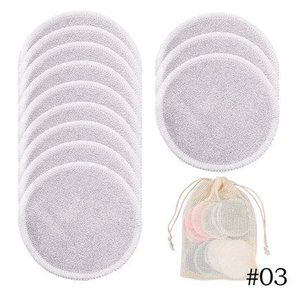 Reusable Bamboo Fiber Makeup Remover Pads 12pcs/Pack Washable Rounds Cleansing Facial Cotton Make Up Removal Pads Tool