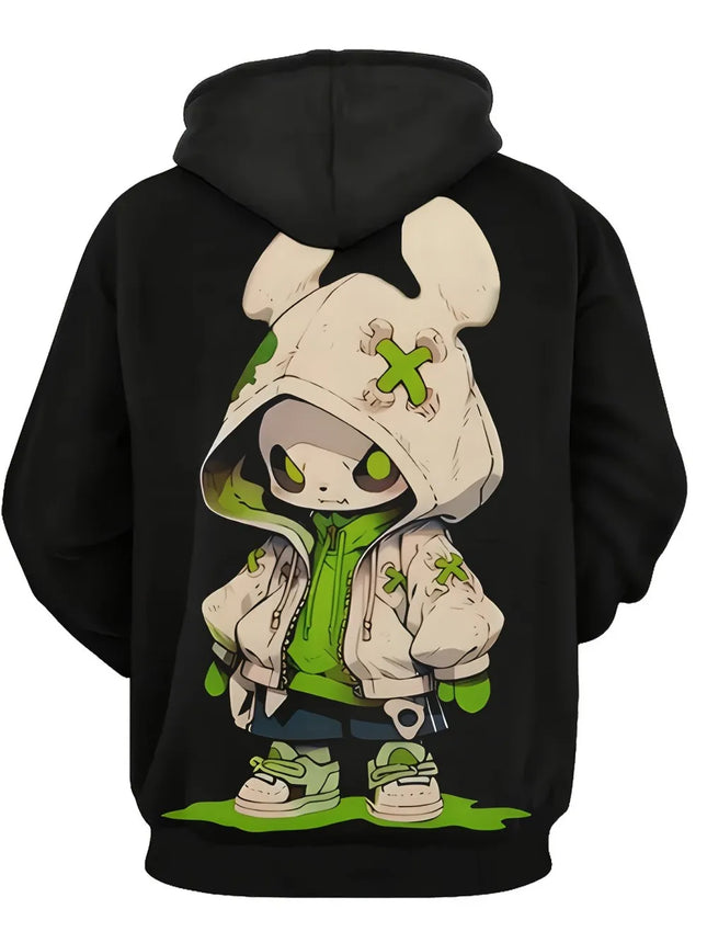 2025 autumn/winter men's fashion cartoon character print soft, comfortable, breathable hooded sportswear outdoor urban casual we