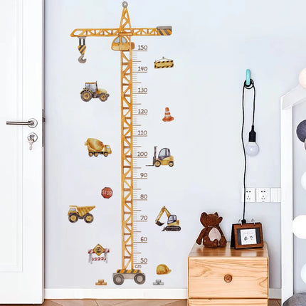 Cartoon Crane Construction Height Chart Wall Sticker Kids Growth Measurement Decal Removable Self-Adhesive Vinyl For Nursery