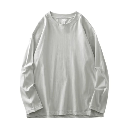 DUKEEN Men's 260G Long Sleeve T Shirts 2025 Spring Pure Cotton Solid Color Basic Crew-Neck Undershirt Men's Loose Tops 11 Color