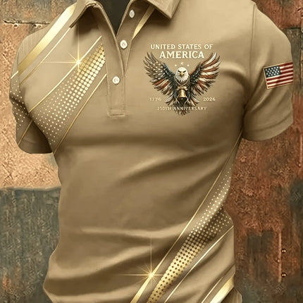3D Printed Leaf Boat Polo Shirt For Men America Flag Pattern Tees Summer Street Loose Short Sleeve Tops Lapel T-Shirts
