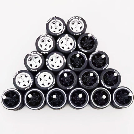 10 Sets 11/12/13/14/17mm 1/64 Alloy Car Wheels Rubber Tires W Axle for HW/Matchbox/Domeka/Evo 1:64 Car Model SUV Off Road Truck