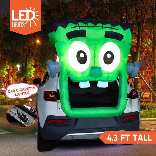 4.3 FT Green Zombie Halloween Inflatable Outdoor Decorations Trunk Or Treat Car Decoration Blow Ups with Built-in LEDs for Car Decor, Halloween Yard Decor