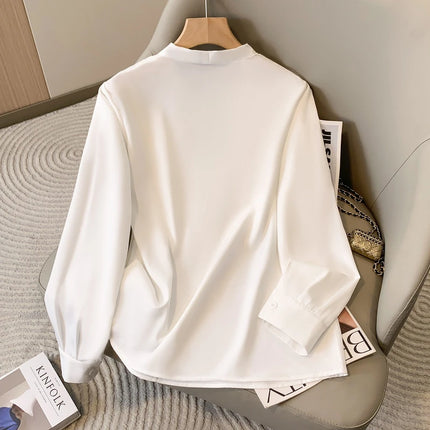 2026 Spring Autumn Long Sleeve Big Size Women Shirts Office Lady V-Neck Solid Color Blouses Elegant and Youth Woman Tops