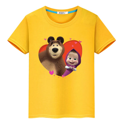 Anime Bear Print T-shirt for Kids Boy 10 Years Cute T-shirt Kawaii Tops Y2K One Piece 100% Cotton Cartoons Short Girls' Clothes