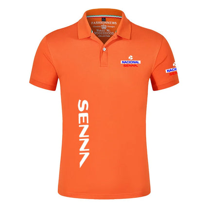 2025 Summer Ayrton Senna Print Casual Lapel Collar Breathable Solid Color Polo Shirt Men Trendy High Quality Cotton Short Sleeve