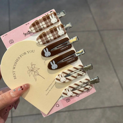 Kawaii Miffy Rabbit Hair Clip Coffee-colored Checkered Miffy Rabbit Traceless Clip Sweet and Retro Girl Cartoon Bangs Clip