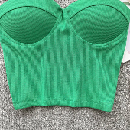 Strapless Western Style Skinny Tanks Camis for Women Summer Casual Solid Colours Female Corset Crop Tube Tops with Built In Bras