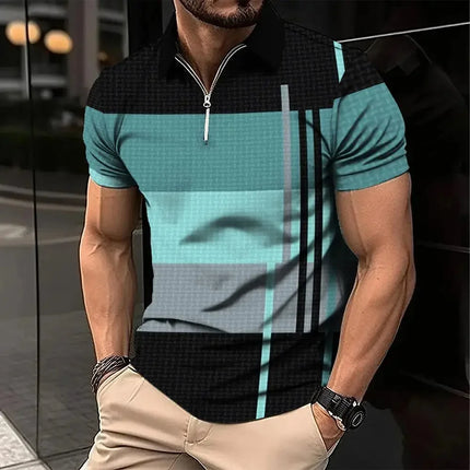 Men's Golf Stripe Polo Shirt Casual Short-Sleeve Solid Color Lapel Fashion New Business Sports Breathable T-Shirt Top