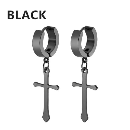 1 Pairs Punk Stainless Steel Stud Earrings Black Earrings Set For Men Women Vintage Hip Hop Piercing Ear Jewelry Accessories