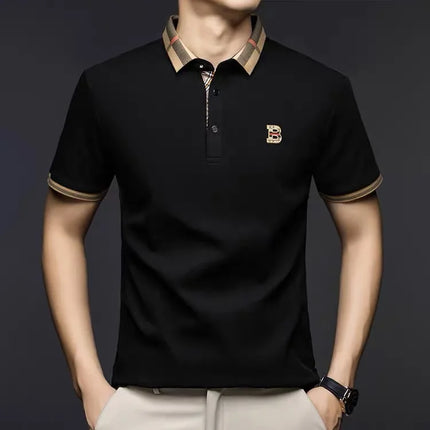 2025 Men's Trendy POLO Short Sleeve Luxury Embellished Brand Luxury Exquisite Relief Craftsmanship Comfortable Business Casual Top