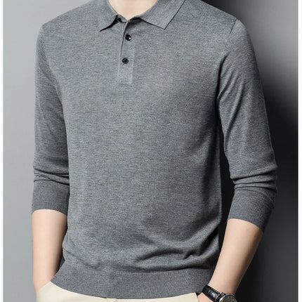 Worsted wool Men POLO Neck  Pullover Long Sleeve Lapel Sweaters Loose Warm Knitted Tops Spring Autumn New Style Men’s Clothing