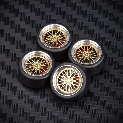 1 Set 10.8mm 1/64 Model Car Wheels for HW Ball Bearing Tires with Brake Disc Caliper Axles Rims for 1:64 Toy Models Tomica JDM