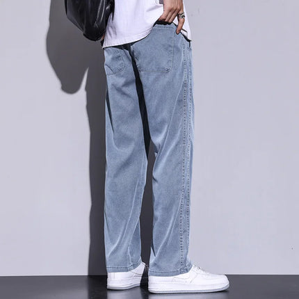 Men's Summer New Ultra Thin Baggy Lyocell Soft Breathable Straight Trousers Elastic Waist Casual Trousers Plus Size M-5XL