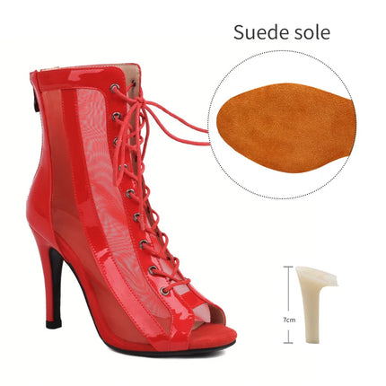 Women's Latin Salsa Dance Jazz Dance Shoes Girls Ballroom Dance Club Short Boots Ladies Lace-Up Fashion Fine Sand Dance Boots