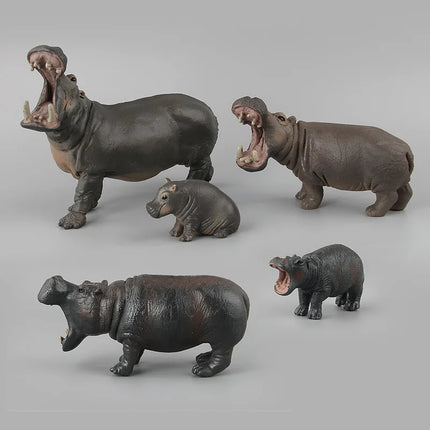 High Quality Simulated Wildlife Set Roaring Hippopotamus Model Realistic Hippo Family Decor Toys For Children Christmas Gifts