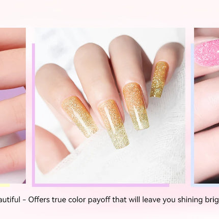SAVILAND 12 Color Glitter Nail Polish Set Air Quick Dry Non Gel with Base Top Coat Holographic Shimmer Lacquer for Manicure