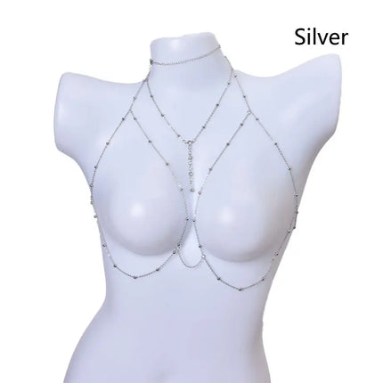 Metal Body Bust Chain Jewelry For Women Sexy Bikini Ladies Breast Crystal Breast Chain Necklace Decoration Summer Body Jewelry